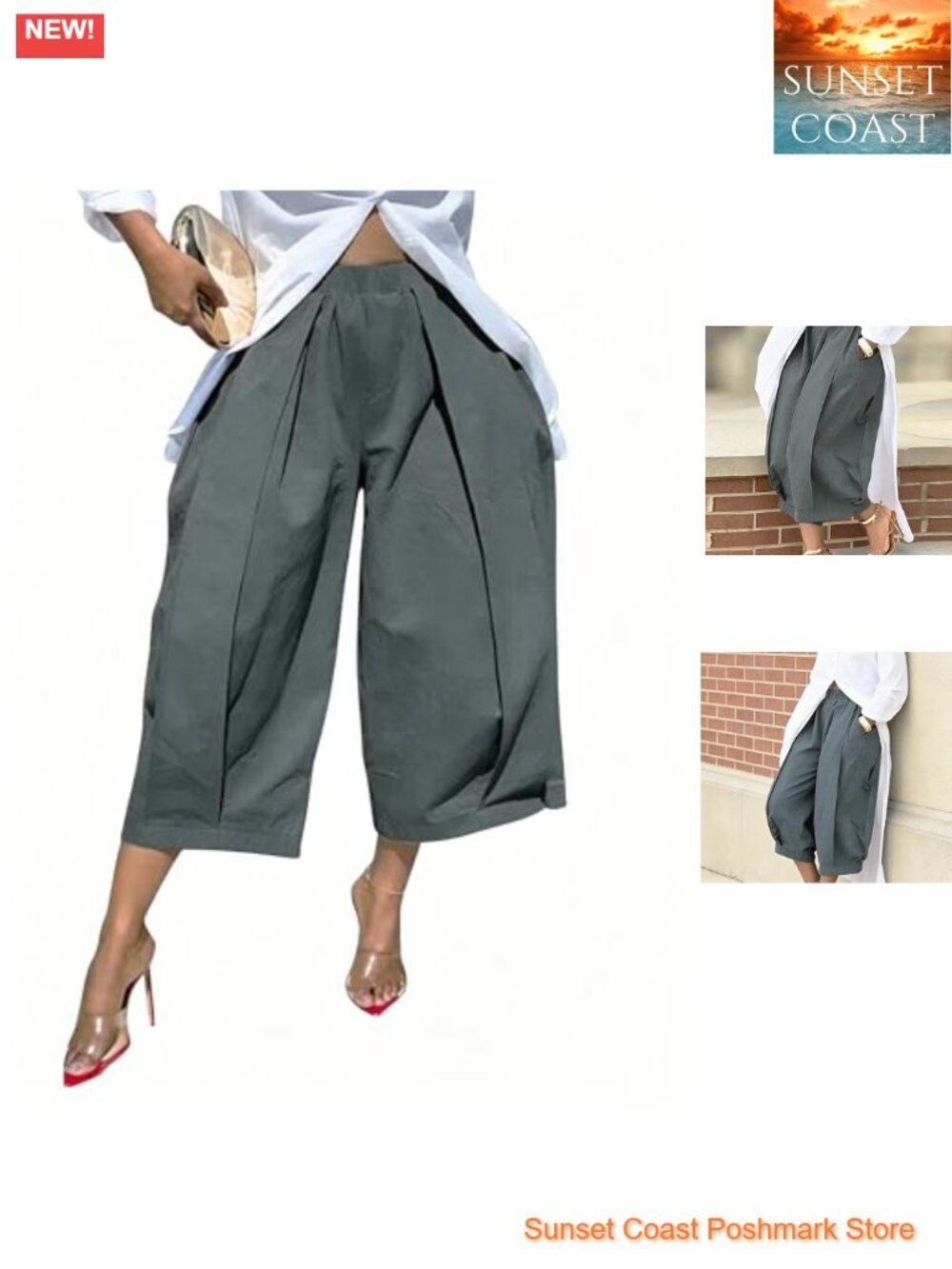 Women's High Waisted Wide Leg Cropped Pants with Pockets